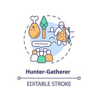 Hunter gatherer multi color concept icon. Type of society. Nomadic lifestyle. Social group. Tribal community. Round shape line illustration. Abstract idea. Graphic design. Easy to use in article vector