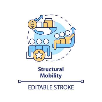 estructural movilidad multi color concepto icono. económico crecimiento. grupo de personas cambio social estado. socioeconómico cambios. redondo forma línea ilustración. resumen idea. gráfico diseño. fácil a utilizar vector