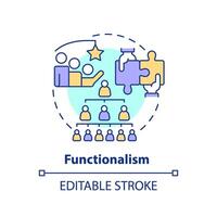 Functionalism multi color concept icon. Theory of social stratification. Social hierarchy. Team collaboration. Round shape line illustration. Abstract idea. Graphic design. Easy to use vector