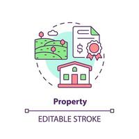 Property multi color concept icon. Factor of social stratification. House and land ownership. Living conditions. Round shape line illustration. Abstract idea. Graphic design. Easy to use in article vector