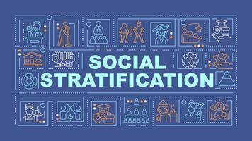 Social stratification dark blue word concept. Social status. Typography banner. Flat design. Vector illustration with title text, editable line icons. Ready to use