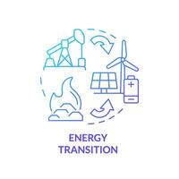 energía transición azul degradado concepto icono. verde tecnologías, descarbonización Respetuoso del medio ambiente pilas redondo forma línea ilustración. resumen idea. gráfico diseño. fácil a utilizar en folleto, folleto vector