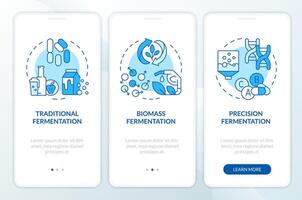 Fermentation variability blue onboarding mobile app screen. Walkthrough 3 steps editable graphic instructions with linear concepts. UI, UX, GUI template vector