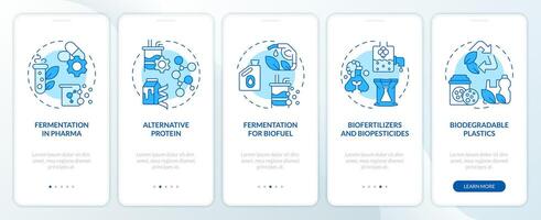 Fermentation usability blue onboarding mobile app screen. Walkthrough 5 steps editable graphic instructions with linear concepts. UI, UX, GUI template vector