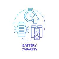 Battery capacity blue gradient concept icon. Energy storage system. Rechargeable accumulator. Round shape line illustration. Abstract idea. Graphic design. Easy to use in brochure, booklet vector