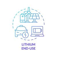 Lithium end-use blue gradient concept icon. Consumer electronics, portable. Electric vehicle charging. Round shape line illustration. Abstract idea. Graphic design. Easy to use in brochure, booklet vector