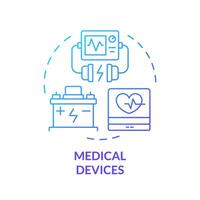 Medical devices blue gradient concept icon. Uninterruptible power supply. Lithium ion safety batteries. Round shape line illustration. Abstract idea. Graphic design. Easy to use in brochure, booklet vector