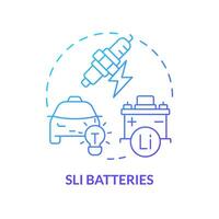 SLI batteries blue gradient concept icon. Accumulator sustainability. Electric vehicle. Battery life span. Round shape line illustration. Abstract idea. Graphic design. Easy to use in brochure vector