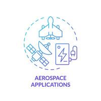 Aerospace applications blue gradient concept icon. Aeronautical engineering. Lithium ion battery capacity. Round shape line illustration. Abstract idea. Graphic design. Easy to use in brochure vector