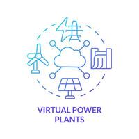 virtual poder plantas azul degradado concepto icono. Respetuoso del medio ambiente Generacion instalaciones. renovable energía parques redondo forma línea ilustración. resumen idea. gráfico diseño. fácil a utilizar en folleto vector