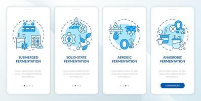 Fermentation processing blue onboarding mobile app screen. Walkthrough 4 steps editable graphic instructions with linear concepts. UI, UX, GUI template vector