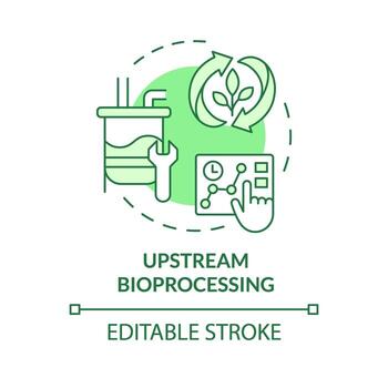 Upstream bioprocessing green concept icon. Selective breeding, bioprocess development. Agricultural conditions. Round shape line illustration. Abstract idea. Graphic design. Easy to use vector