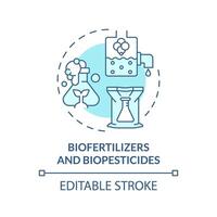 biofertilizantes y bioplaguicidas suave azul concepto icono. agricultura cultivo condiciones. cosecha mejora. redondo forma línea ilustración. resumen idea. gráfico diseño. fácil a utilizar en artículo vector