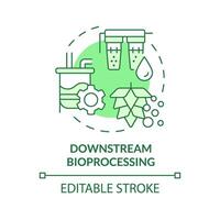 río abajo bioprocesamiento verde concepto icono. microorganismos filtración. genético modificación, cosecha mejora. redondo forma línea ilustración. resumen idea. gráfico diseño. fácil a utilizar vector