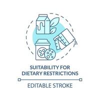 Suitability for dietary restrictions soft blue concept icon. Lactose intolerance, vegetarian food. Round shape line illustration. Abstract idea. Graphic design. Easy to use in article, blog post vector