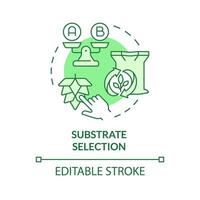 Substrate selection green concept icon. Agriculture bioprocessing, synthetic biofertilizers. Biofuel production. Round shape line illustration. Abstract idea. Graphic design. Easy to use vector