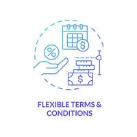 Flexible terms and conditions blue gradient concept icon. Loan amounts and repayment schedules. Round shape line illustration. Abstract idea. Graphic design. Easy to use in marketing vector