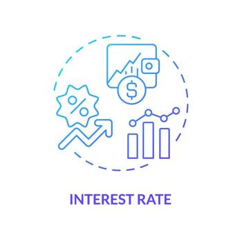 Interest rate blue gradient concept icon. Amount of interest due per period. Amount lent, deposited. Round shape line illustration. Abstract idea. Graphic design. Easy to use in marketing vector