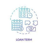 Loan term blue gradient concept icon. Borrowers repayment schedule and total amount of interest. Round shape line illustration. Abstract idea. Graphic design. Easy to use in marketing vector