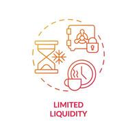 Limited liquidity red gradient concept icon. Peer-to-peer lending. Difficult to buy, sell an asset quickly. Round shape line illustration. Abstract idea. Graphic design. Easy to use in marketing vector