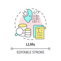 llm artificial inteligencia multi color concepto icono. contenido generación, chatbot. redondo forma línea ilustración. resumen idea. gráfico diseño. fácil a utilizar infografía, presentación vector