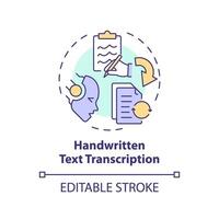 Handwritten text transcription multi color concept icon. Optical character recognition. Round shape line illustration. Abstract idea. Graphic design. Easy to use in infographic, presentation vector