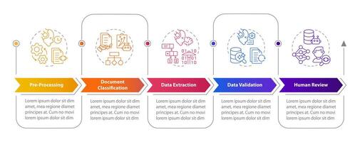 Ai data engineering rectangle infographic template. Data visualization with 5 steps. Editable timeline info chart. Workflow layout with line icons vector