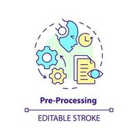 Pre-processing multi color concept icon. Virtual assistant, transformative tools. Data processing. Round shape line illustration. Abstract idea. Graphic design. Easy to use in infographic vector