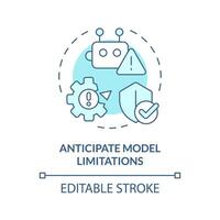 Anticipate model limitations soft blue concept icon. Prompt engineering tips. Keep in mind restrictions. Round shape line illustration. Abstract idea. Graphic design. Easy to use in article vector