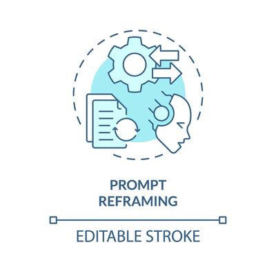 Prompt reframing soft blue concept icon. Prompt engineering technique. Rephrase and change instruction. Round shape line illustration. Abstract idea. Graphic design. Easy to use in article