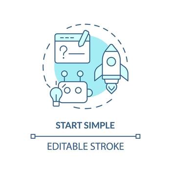 Start simple soft blue concept icon. Prompt engineering tips. Design clear instruction. Ask basic question. Round shape line illustration. Abstract idea. Graphic design. Easy to use in article vector
