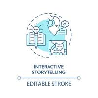 Interactive storytelling soft blue concept icon. Prompt engineering technique. Role playing with chatbot. Round shape line illustration. Abstract idea. Graphic design. Easy to use in article vector