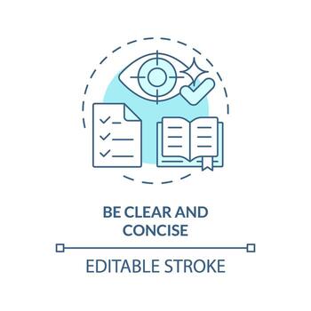 ser claro y conciso suave azul concepto icono. rápido Ingenieria consejos. preciso y pertinente información. redondo forma línea ilustración. resumen idea. gráfico diseño. fácil a utilizar en artículo vector