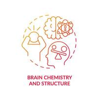 Brain chemistry and structure red gradient concept icon. Nervous system. Round shape line illustration. Abstract idea. Graphic design. Easy to use in infographic, presentation, brochure, booklet vector