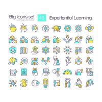Experiential learning blue RGB color icons set. Practical education. Hands-on experiences and reflection. Isolated vector illustrations. Simple filled line drawings collection. Editable stroke