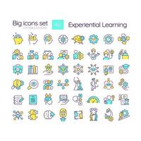 Experiential learning blue RGB color icons set. Practical education. Hands-on experiences and reflection. Isolated vector illustrations. Simple filled line drawings collection. Editable stroke