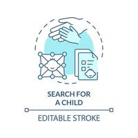 Search for child soft blue concept icon. Waiting for adoption. Matching with baby. Child care. Social services. Round shape line illustration. Abstract idea. Graphic design. Easy to use vector