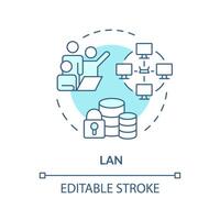 lan conexión tipo suave azul concepto icono. Internet comunicación tecnología. sistema infraestructura administración. redondo forma línea ilustración. resumen idea. gráfico diseño. fácil a utilizar vector