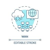 Wan connection type soft blue concept icon. Business network digital infrastructure. System servers management. Round shape line illustration. Abstract idea. Graphic design. Easy to use vector