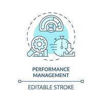 Performance management soft blue concept icon. System analysis, process improvement. Efficiency administration. Round shape line illustration. Abstract idea. Graphic design. Easy to use vector