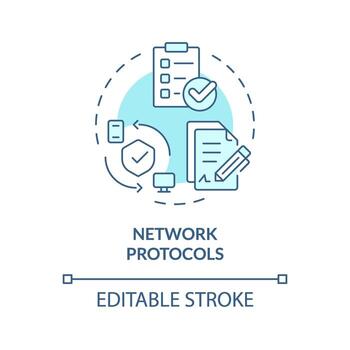 Network protocols soft blue concept icon. System administration, data transferring. Personal privacy, cybersecurity. Round shape line illustration. Abstract idea. Graphic design. Easy to use vector