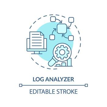 Log analyzer soft blue concept icon. Server maintenance, troubleshooting. Performance monitoring, digital tracking. Round shape line illustration. Abstract idea. Graphic design. Easy to use vector