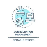 Configuration management soft blue concept icon. Performance evaluation, monitoring tools. Server maintenance. Round shape line illustration. Abstract idea. Graphic design. Easy to use vector