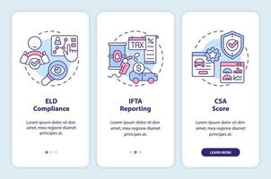 Operational efficiency metrics onboarding mobile app screen. Walkthrough 3 steps editable graphic instructions with linear concepts. UI, UX, GUI template vector