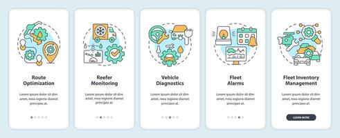 Vehicle monitoring onboarding mobile app screen. Fuel management. Walkthrough 5 steps editable graphic instructions with linear concepts. UI, UX, GUI template vector