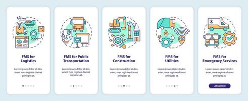 Fleet management systems onboarding mobile app screen. Walkthrough 5 steps editable graphic instructions with linear concepts. UI, UX, GUI template vector