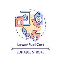 inferior combustible costo multi color concepto icono. precio reducción. flota gastos, gas precios. redondo forma línea ilustración. resumen idea. gráfico diseño. fácil a utilizar en infografía, presentación vector