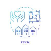 CBOs blue gradient concept icon. Community based organization. Local unity. Neighbourhood. Civic engagement. Round shape line illustration. Abstract idea. Graphic design. Easy to use in article vector