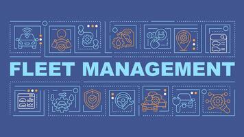 Fleet management blue word concept. Operational costs reduce. Typography banner. Flat design. Vector illustration with title text, editable line icons. Ready to use