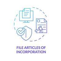 File articles of incorporation blue gradient concept icon. Company registration. Steps to start NPO. Round shape line illustration. Abstract idea. Graphic design. Easy to use in article vector